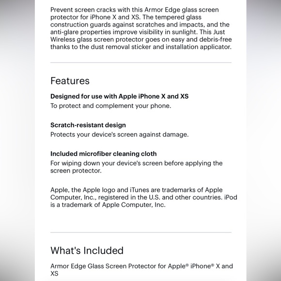 ARMOR EDGE Protective Glass Screen Protector for iPhone X - NWT - Picture 5 of 7